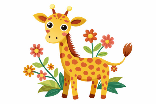 Charming giraffe cartoon with flowers adorned