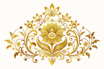 Golden ornamental frame adorned with delicate flowers on a pristine white background.