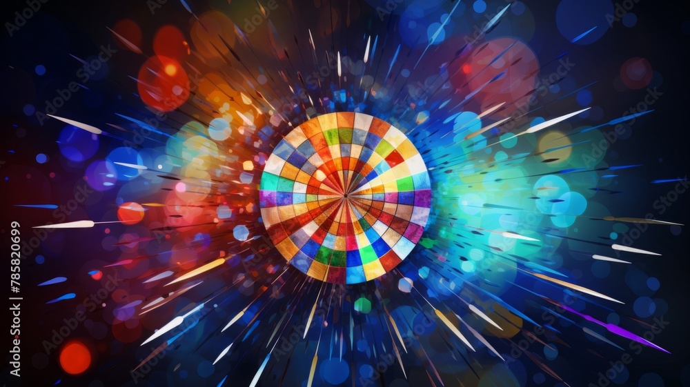 Poster abstract spinning color wheel with light flares - an abstract spinning color wheel bursts with a spe