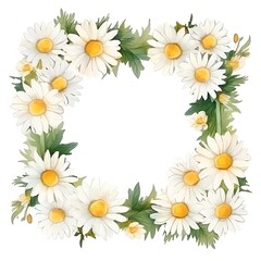Fototapeta premium Watercolor daisies frame isolated on white background. Hand drawn illustration.