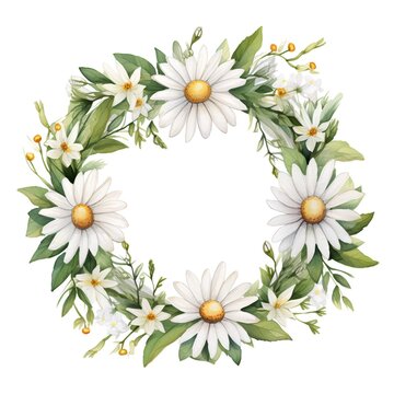 Beautiful vector image with nice watercolor camomile wreath