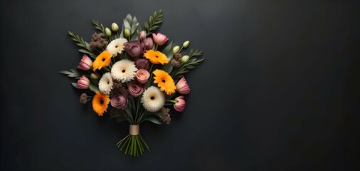 A flower bouquet is presented on a dark background representing mother's day or any such event