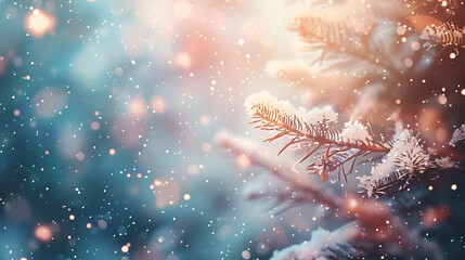 A winter Christmas background sets the stage with gently falling snow and a beautiful blurred bokeh effect, creating a magical and festive atmosphere. - Powered by Adobe