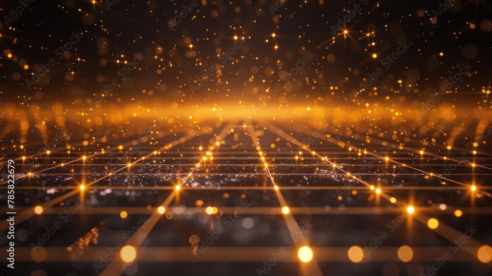 Aufkleber ethereal golden grid with sparkling particles - captivating golden grid with scattered, twinkling pa