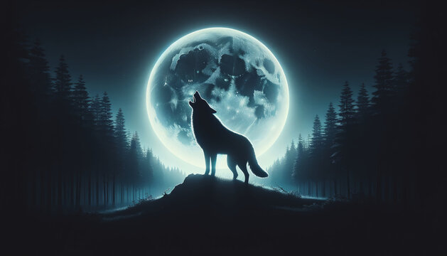 Howling Wolf under the Full Moon