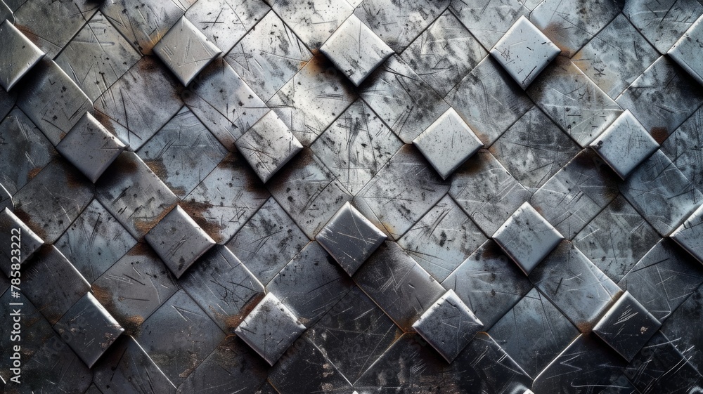 Poster geometric pattern of raised metal diamonds - the image focuses on a clean geometric pattern created 