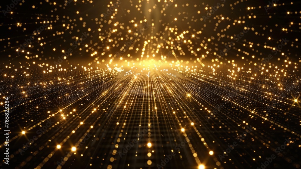 Aufkleber shimmering golden grid converging to a bright point - this captivating image features a golden grid 
