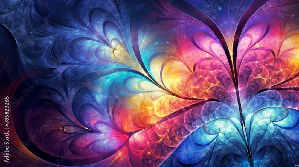 Poster vibrant fractal flower blooming with colors - this abstract image features a vibrant fractal flower 