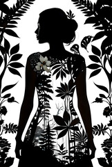 silhouette of a woman in a dress standing in a forest, detailed silhouette, silhouette :7, woman in a dark forest, silhouette, woman silhouette, nature goddess, goddess of the forest