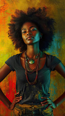 Vertical portrait of a woman with her hands on her hips afro black lady 