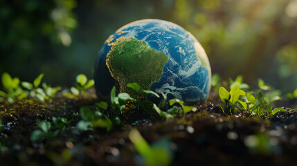 Vibrant earth, symbolizing impact of plant-based life on global conservation. Portrayal promoting a sustainable, plant-based lifestyle for environmental and planetary health