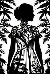 silhouette of a woman in a dress standing in a forest, detailed silhouette, silhouette :7, woman in a dark forest, silhouette, woman silhouette, nature goddess, goddess of the forest