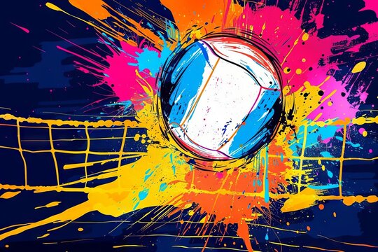 energetic volleyball abstract design with colorful paint splatters sports graphic