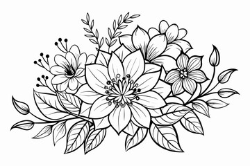 Charming line art flower design featuring delicate petals and graceful stems on a crisp white background.