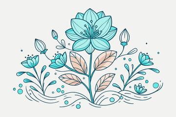 Line art flower with charming flowers on a white background