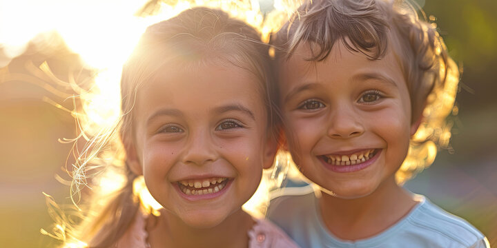 closeup of happy children smiling, generative AI