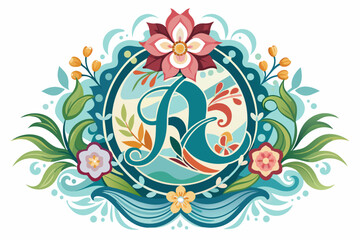 Monogram ornament charming with flowers on a white background.