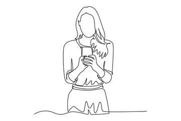Continuous one line drawing People holding, using mobile phones concept. Doodle vector illustration.