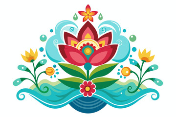 Ornate decoration with blooming flowers adorning a pristine white backdrop.