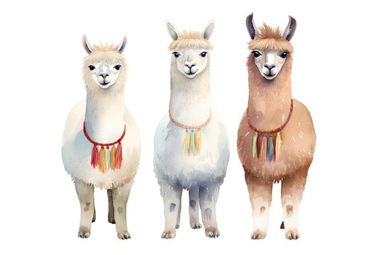 Llama set. Hand drawn watercolor llama illustration isolated on white background