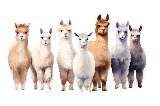 Group of alpaca. Isolated on a white background.