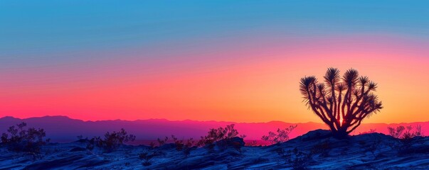 Minimalist silhouette of desert plants against a fiery sunset. - obrazy, fototapety, plakaty