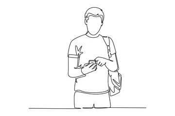 Continuous one line drawing People holding, using mobile phones concept. Doodle vector illustration.