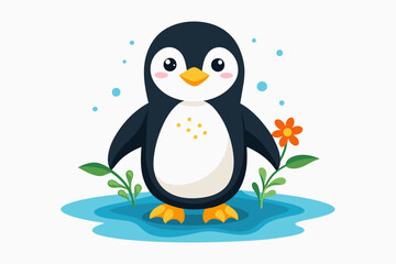 Penguin animal with flower on a white background.