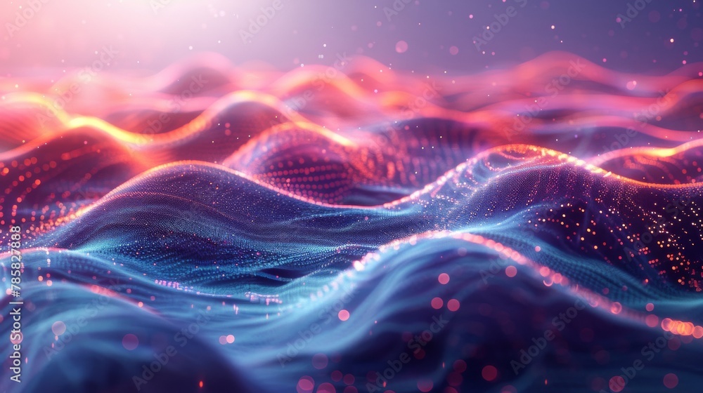 Poster psychic wave: abstract 3d visualization with fluid dynamics and interactive light patterns
