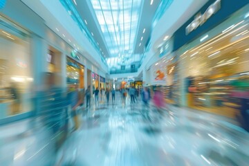 busy shopping center with people's movements blurred