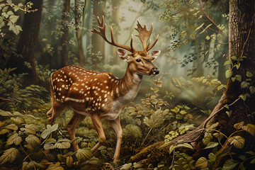 A Graceful Interlude: Majestic Deer Amidst the Serenity of the Verdant Forest