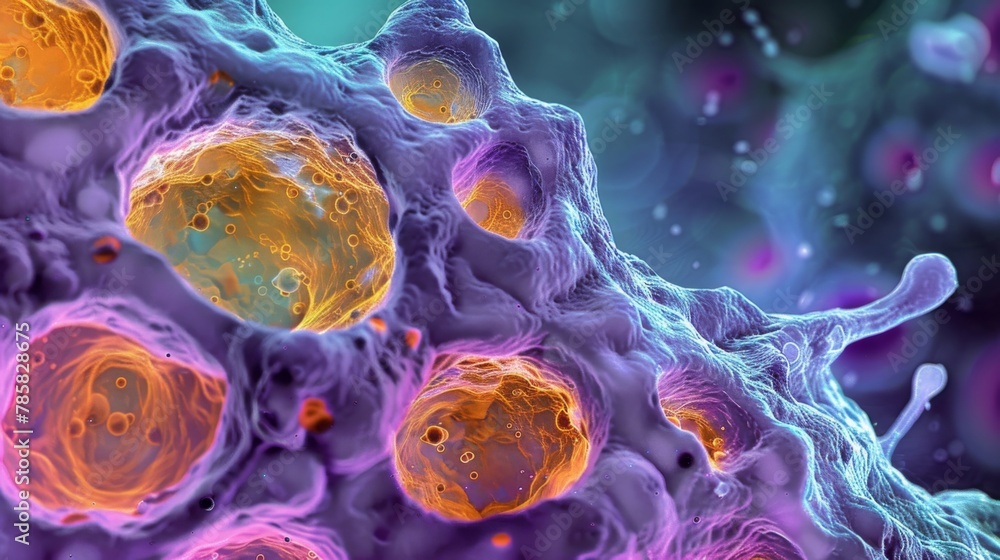 Poster a higher magnification image of adipose cells showing their distinct cell membrane and the presence 