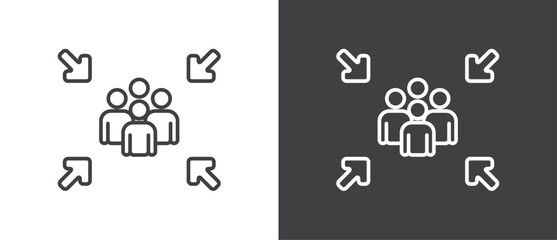 Line icon of Assembly point sign. gathering point signboard, Assembly point icon, emergency evacuation icon symbol, assembly sign vector illustration in black and white background.