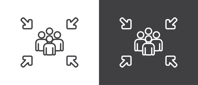 Line icon of Assembly point sign. gathering point signboard, Assembly point icon, emergency evacuation icon symbol, assembly sign vector illustration in black and white background.