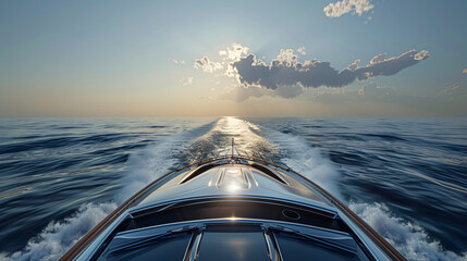 Fototapeta na wymiar On the open sea a fast-speed yacht glides