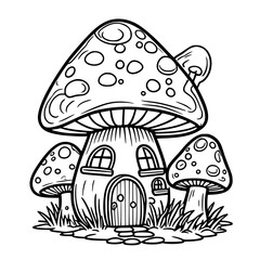 Mushroom house coloring page for kids 