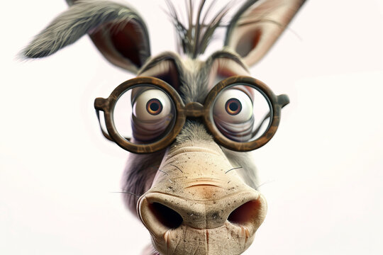 A photo of a donkey wearing horn-rimmed glasses