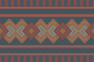 Motif Ikat Seamless Pattern Embroidery Background. Ikat Pattern Geometric Ethnic Oriental Pattern traditional.aztec Style Abstract Vector design for Texture,fabric,clothing,wrapping,sarong.