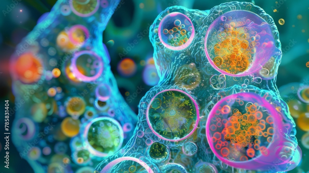 Poster a colorful image of a plant cells cytoplasm showcasing the various organelles and their functions in