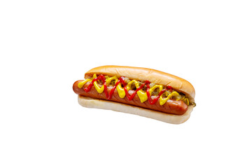 흰배경에 맛있는 소세지 핫도그
