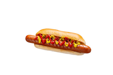 흰배경에 맛있는 소세지 핫도그