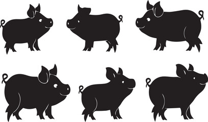 set of silhouette pigs