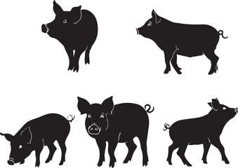set black silhouette pigs
