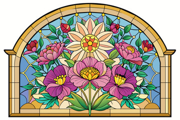 Stained charming flowers bloom vibrantly against a crisp white background.
