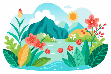 Summer charm with delicate flowers scattered across a pristine white background.