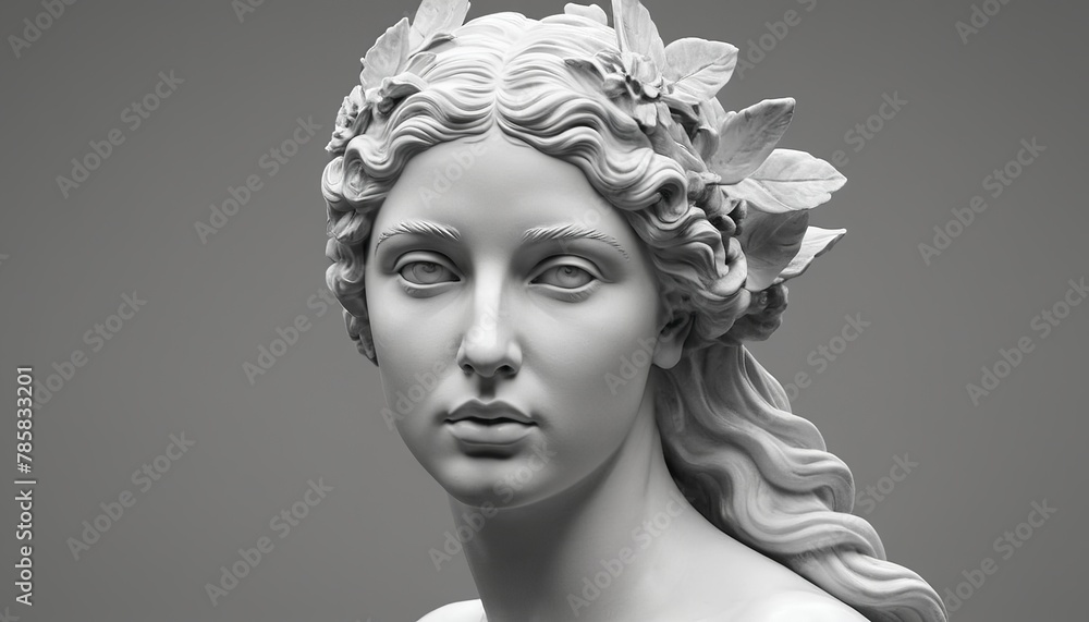 Wall mural pensive pose of nymph head: a muse sculpture in 3d rendering