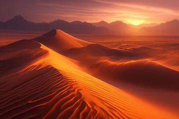 Voilages Bordeaux Majestic Sunrise Over Desert Sands, Golden Glow Landscape Scene