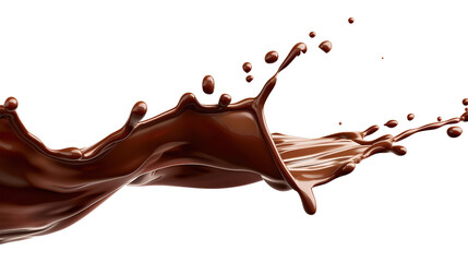 Liquid chocolate long wave splash, enticing with its creamy and richness, Isolated on white background.