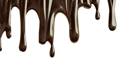 Melted chocolate dripping on white background,