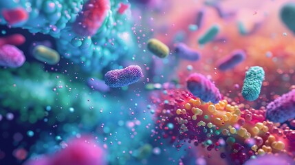Obraz na płótnie Canvas 3D depiction of a flourishing gut flora, enhanced by probiotics and prebiotics, signifying immune and digestive harmony